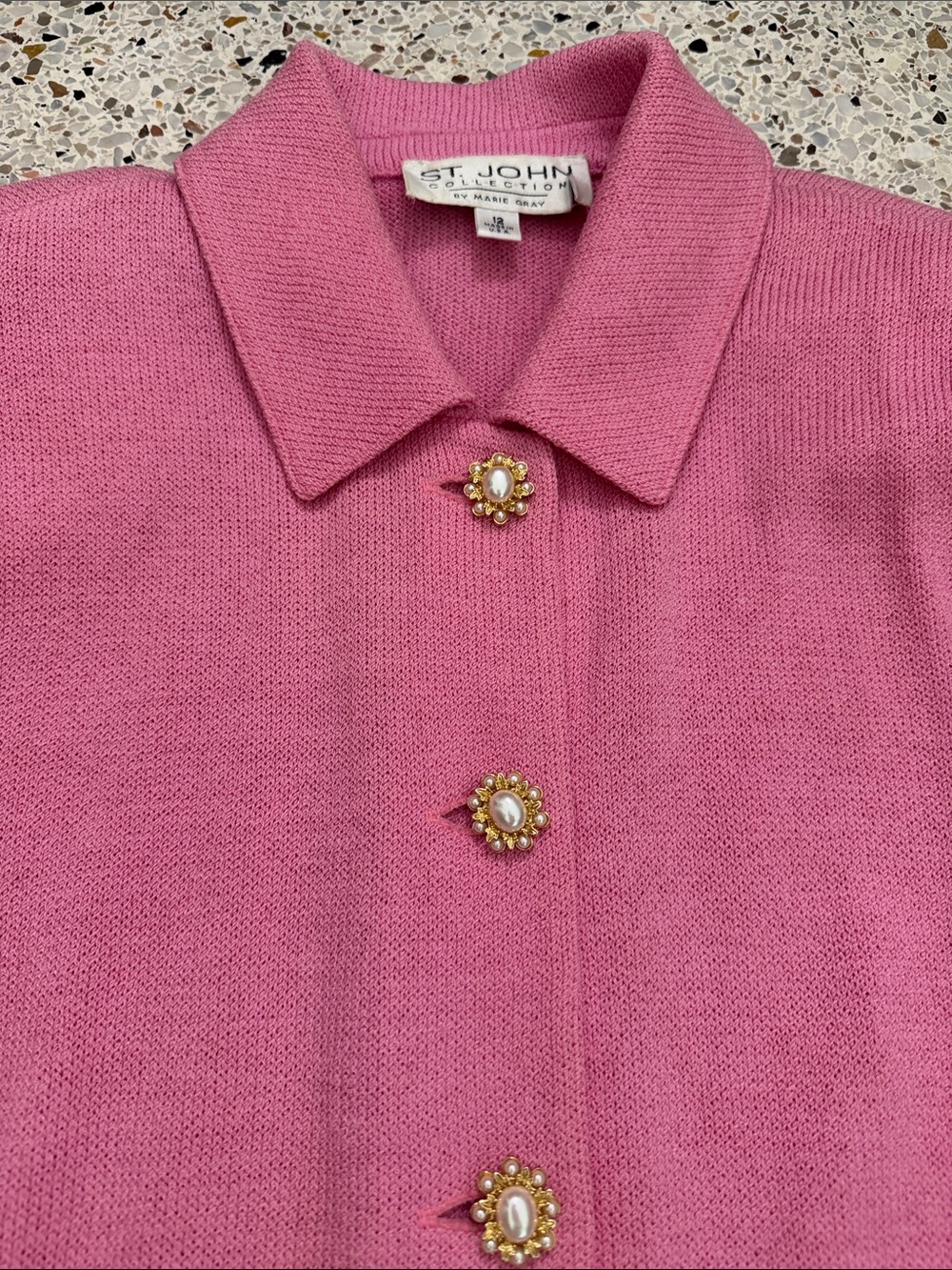St John Collection pink knit jacket blazer pearl button 12 USA